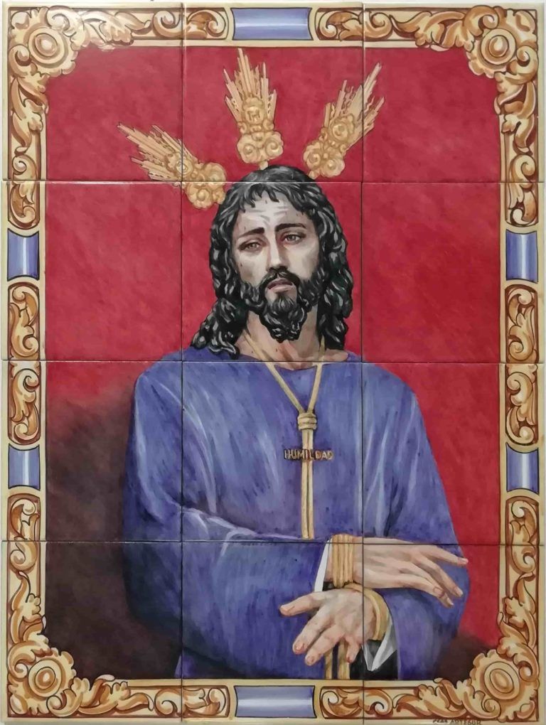 Azulejos artesanos pintados a mano en el estilo sevillano - Jesús de la Humildad-75573