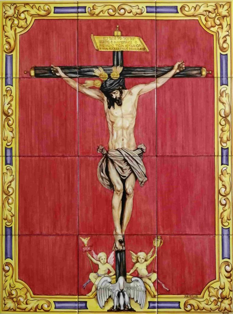 Azulejos artesanos pintados a mano en el estilo sevillano - Artesur - Cristo del amor