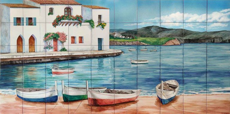Azulejos sevillanos artesanos pintados a mano - Cerámicas Artesur - Azulejo con paisaje marino