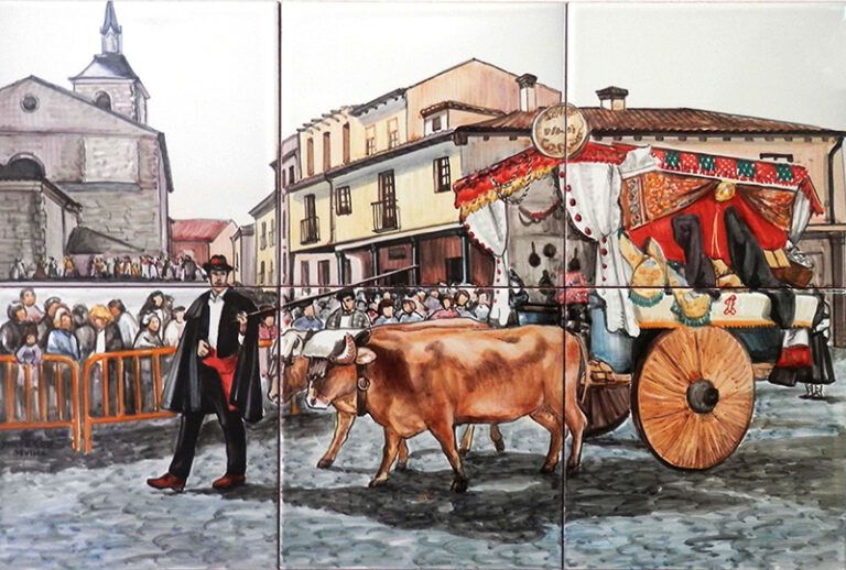 Escena fiestas populares de León-Azulejo pintado a mano- Cerámicas Artesur-81813