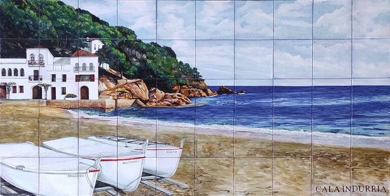 Paisaje marino en azulejos pintados a mano- Cerámicas Artesur-