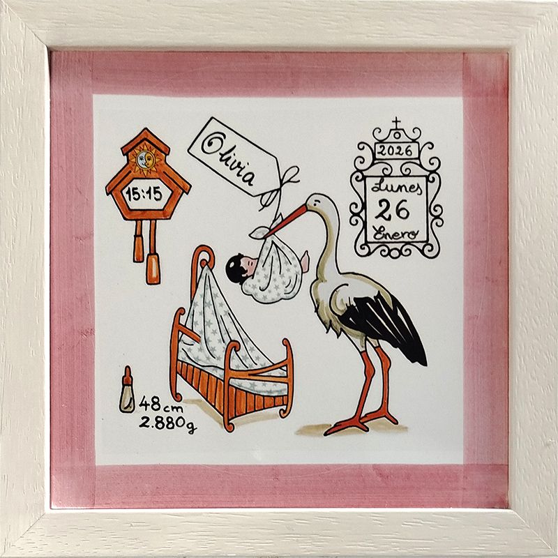 azulejo recuerdo de nacimiento bebe rosa ceramicas artesur 1